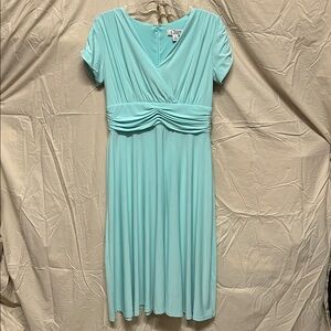 Chaps Light Blue Midi Dress with Ruched Waist